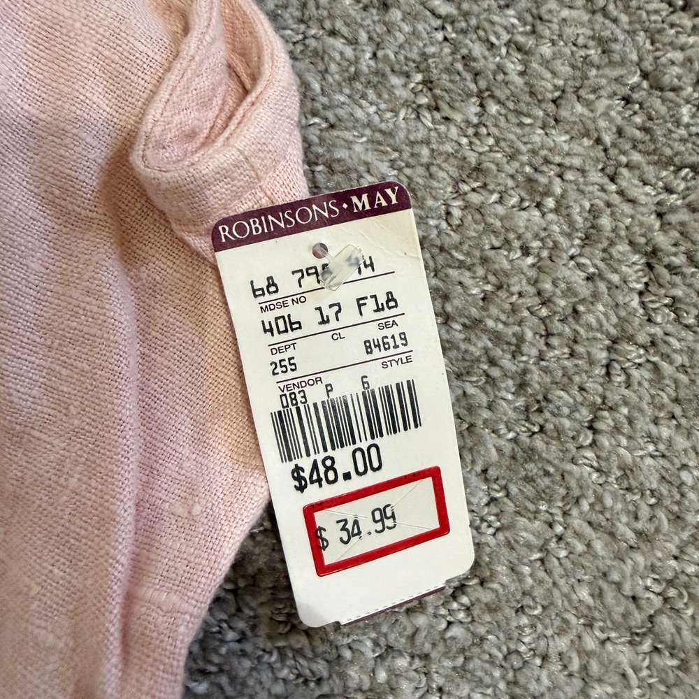 90s NWT 1X Pink 100% Linen Shift Dress Pockets CLIO II Coastal Grandma Soft Girl - Picture 9 of 11